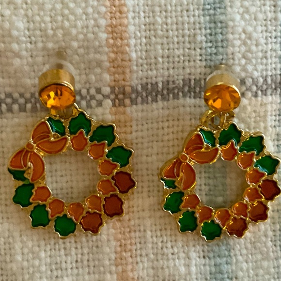 Fall🍂Wreath🍃Pierced🍁Earrings - Picture 3 of 5